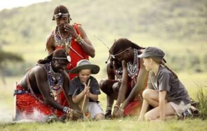 Cultural-safari-in-Tanzania-and-Kenya-with-Maasai-community-members-in-traditional-dress
